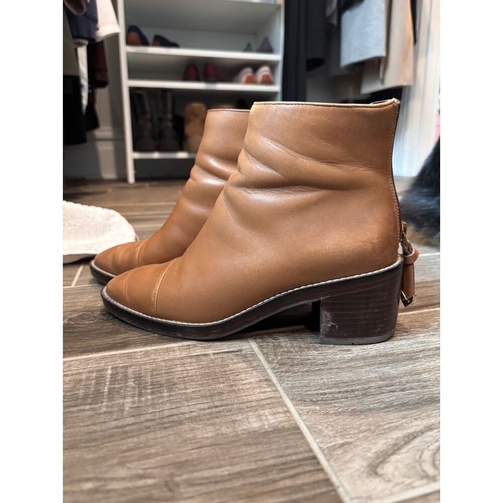 Cole Haan Tan Leather Waterproof Ankle Boots Booties Block Heel Size 6.5
